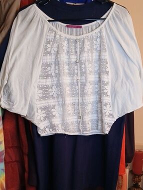 julie's closet White Lace Front-Button Blouse